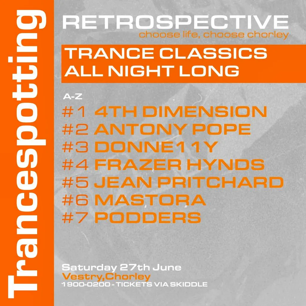 Retrospective pres. Trancespotting at Vestry 55 Chapel St, Chorley PR7 1BU