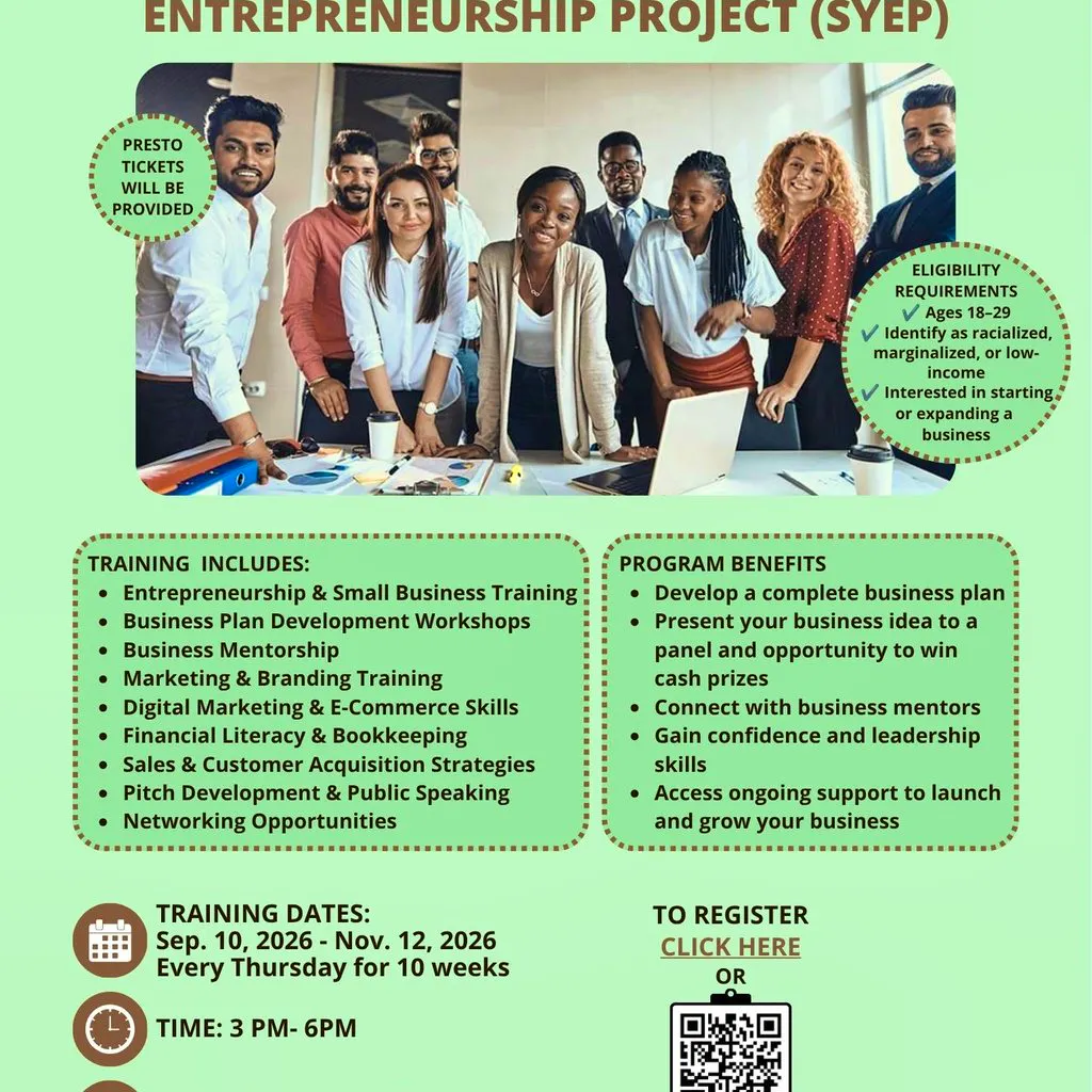 Free 10-Week Youth Entrepreneurship Program in Scarborough at Heritage Skills Development Centre
