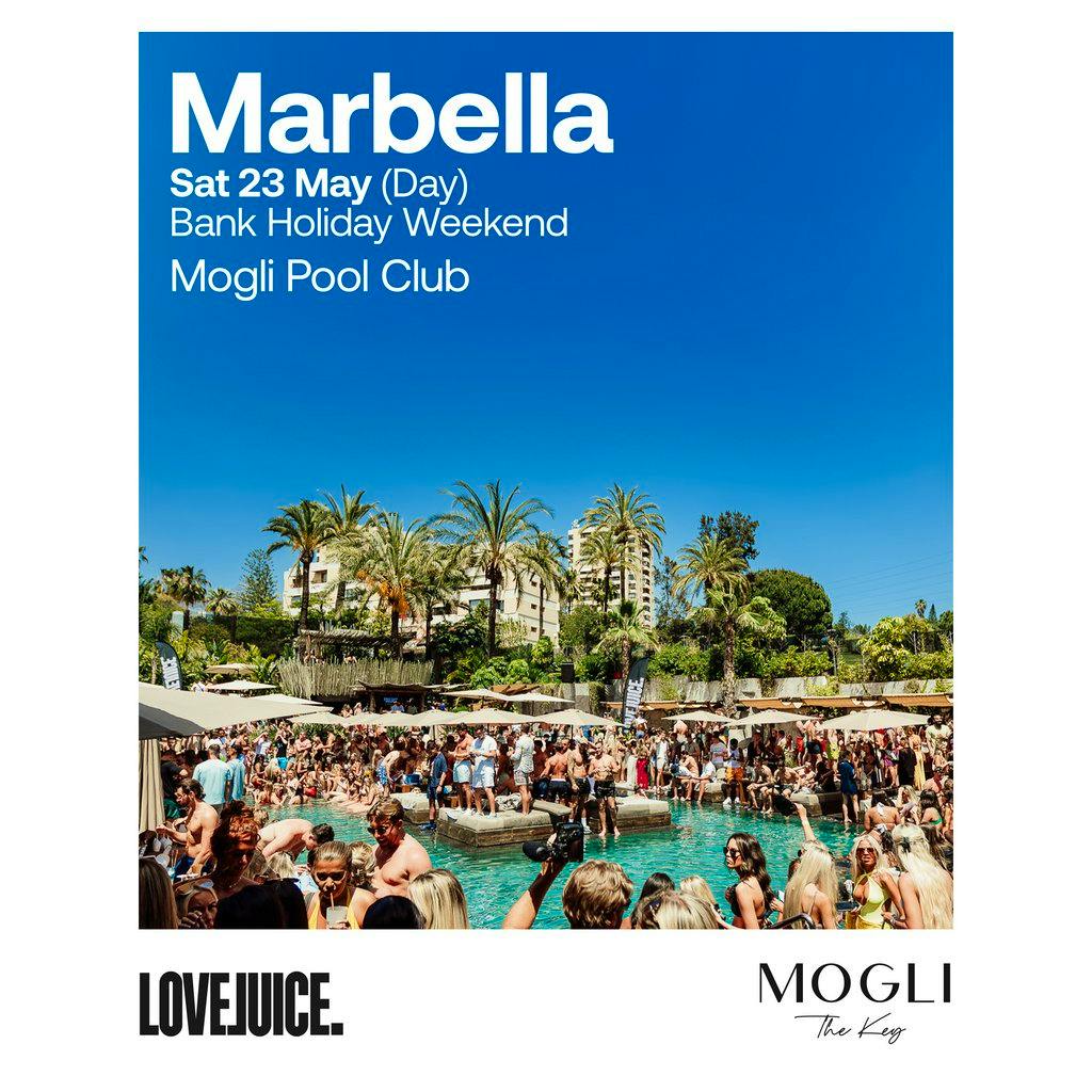 LoveJuice Pool Party at Mogli Marbella - Bank Hol Sat 23 May at Mogli Marbella