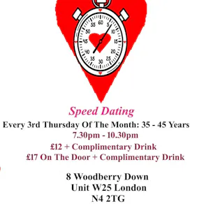 Speed Dating. 35 - 45 years. Thursdays