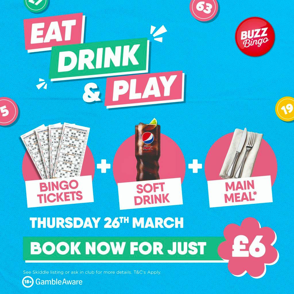 Eat, Drink & Play for £6 - Buzz Bingo Edinburgh 26/03 at Buzz Bingo Edinburgh