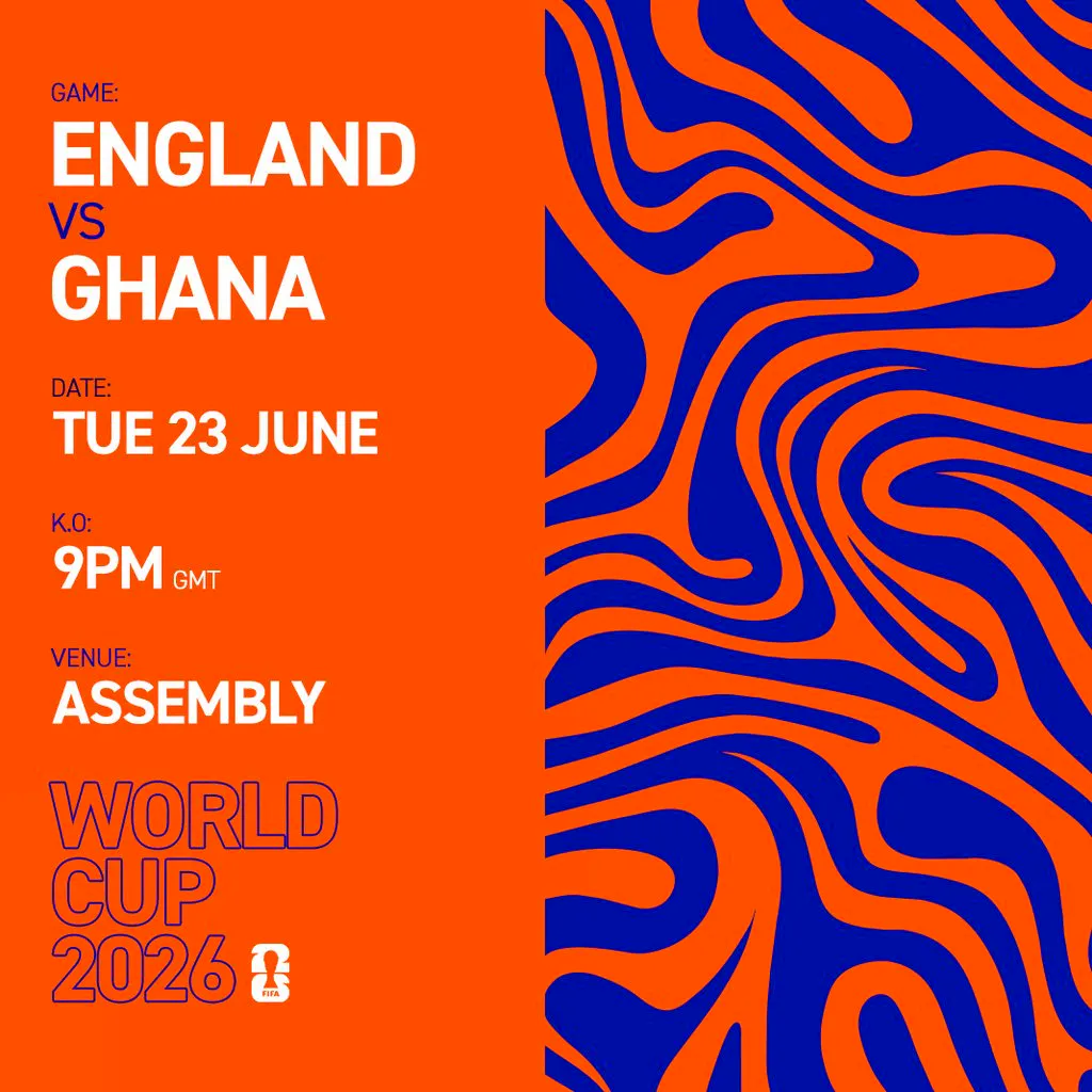 ENGLAND vs GHANA Tues 23/06/26 FANZONE at The Assembly Leamington