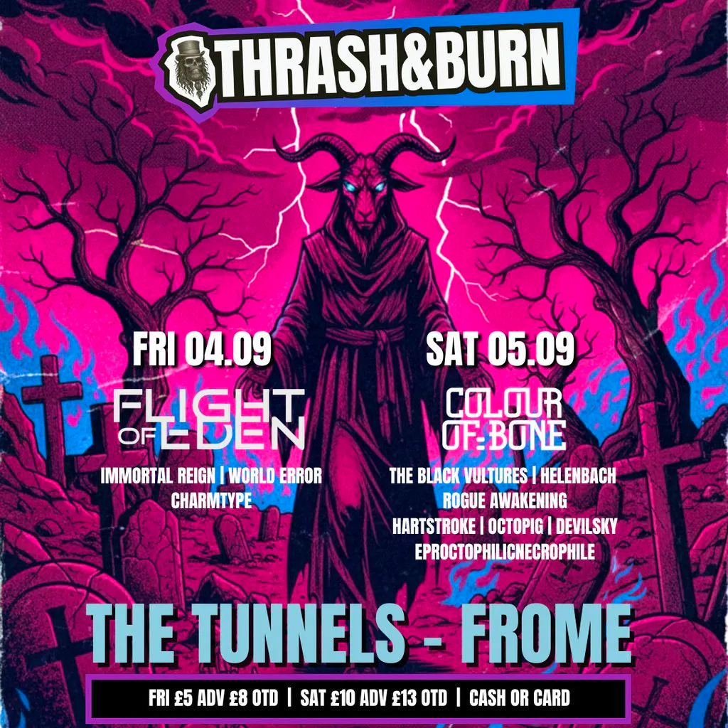 Thrash and Burn minifest Saturday 5th Sep 2026 at The Tunnels