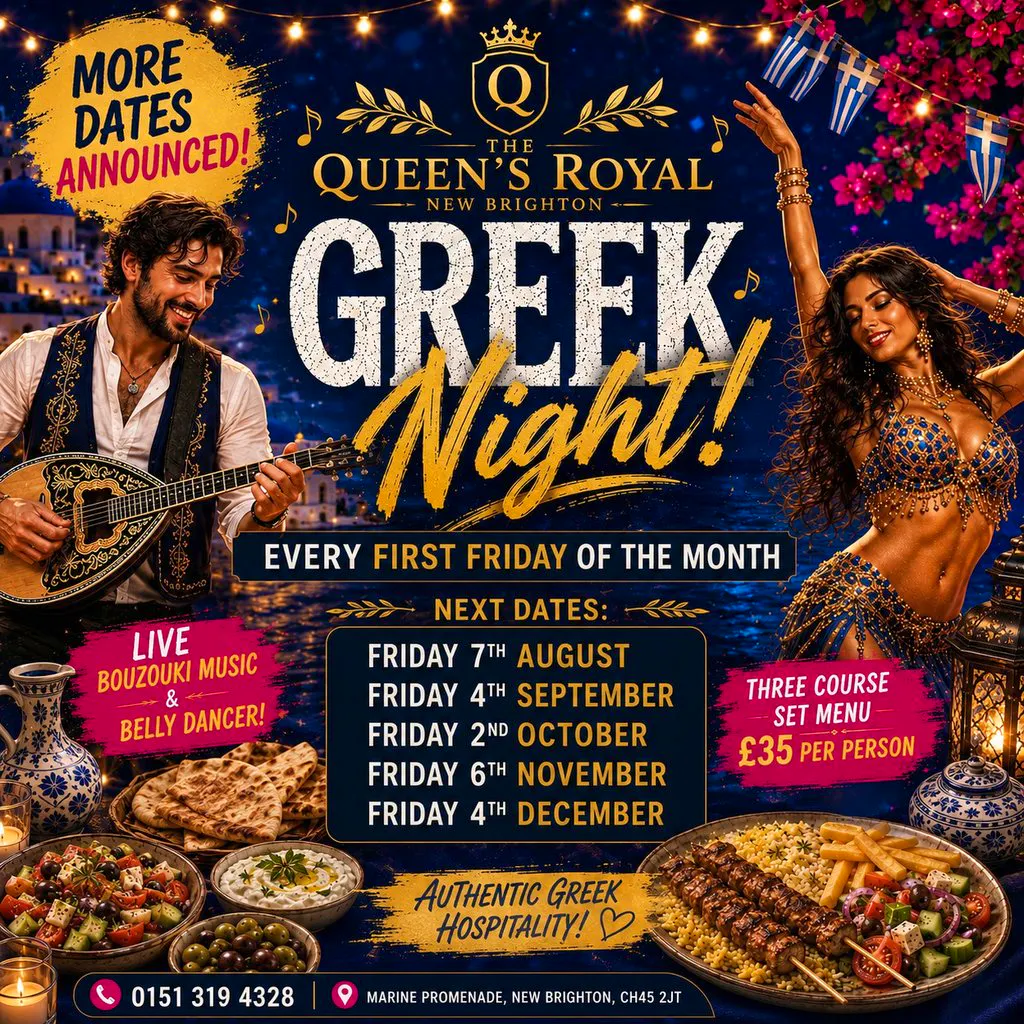 GREEK NIGHT| Live Bouzouki, Belly Dancer & 3-Course Greek Feast at The Queen's Royal