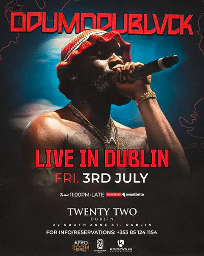 Tickets: ODUMODUBLVCK Live in Dublin Fri 3rd July 2026 | Twenty