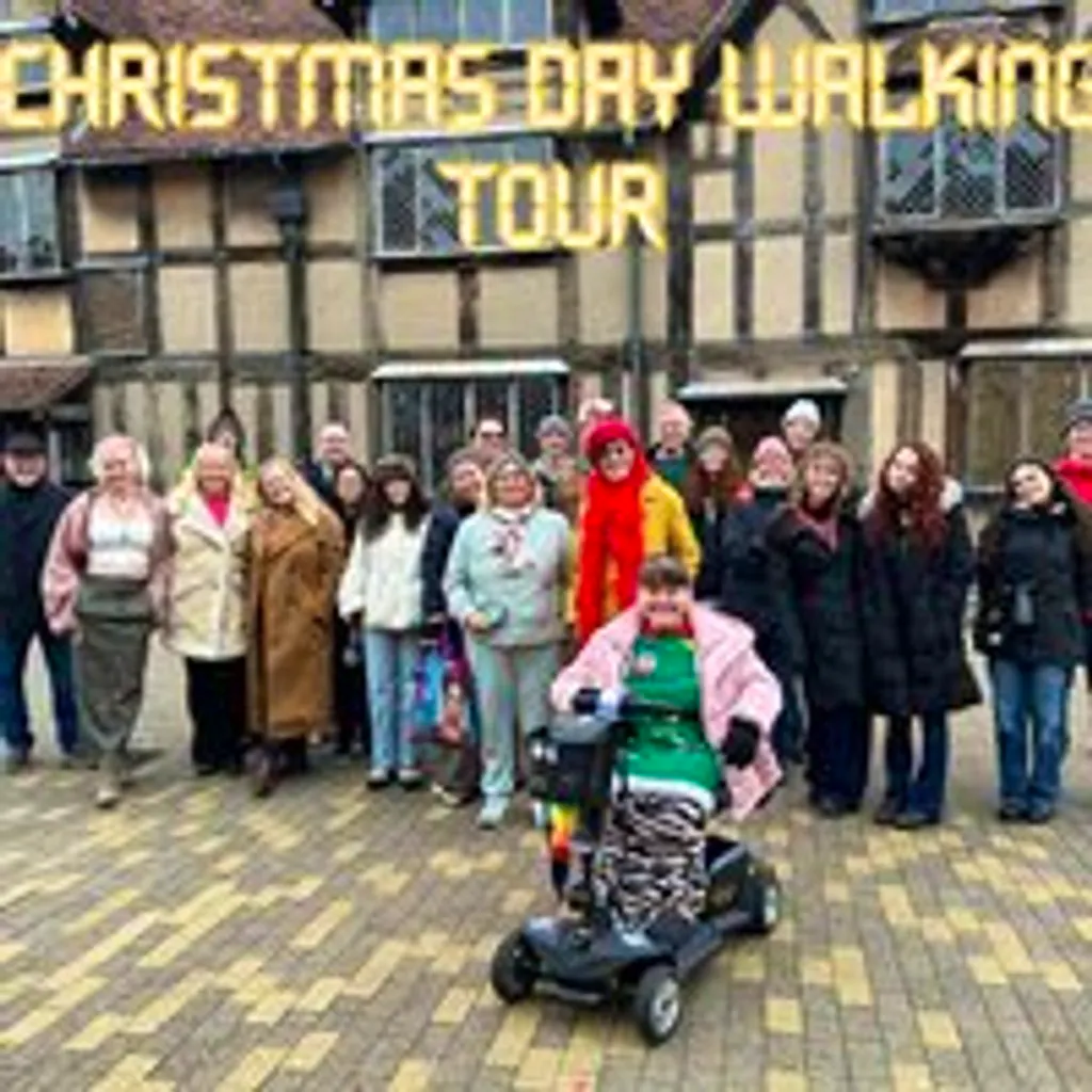 Christmas Day festive guided walking tour in Stratford upon Avon at Swan Fountain On Waterside
