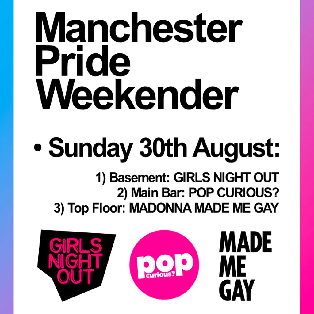 MCR Pride 3 room pop party (Sun 30th Aug) @ Joshua Brooks at Joshua Brooks