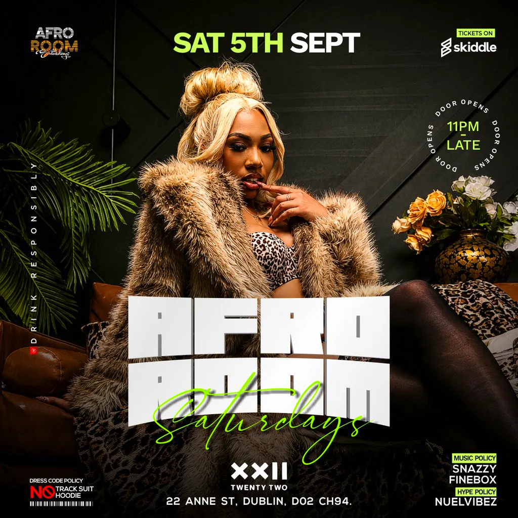 Afro Room Afrobeats & Amapiano Party At Club 22 Sat 5th Sept at Twenty Two Night Club