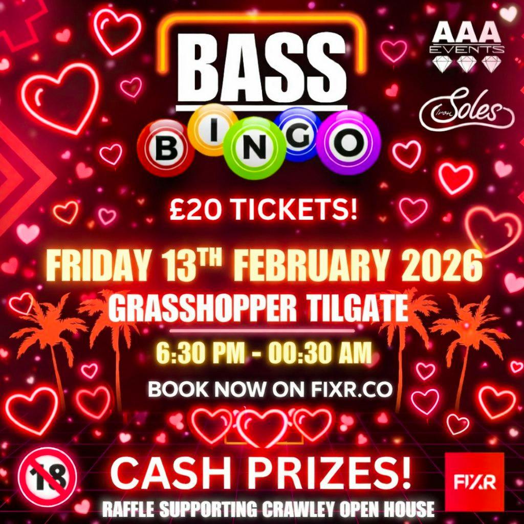 'BASS BINGO' Fri 13th Feb 26 @GRASSHOPPER TILGATE at The Grasshopper Tilgate