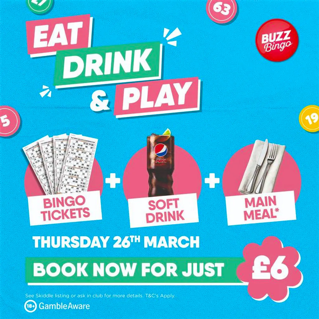 Eat, Drink & Play for £6 - Buzz Bingo Morecambe 26/03 at Buzz Bingo Morecambe
