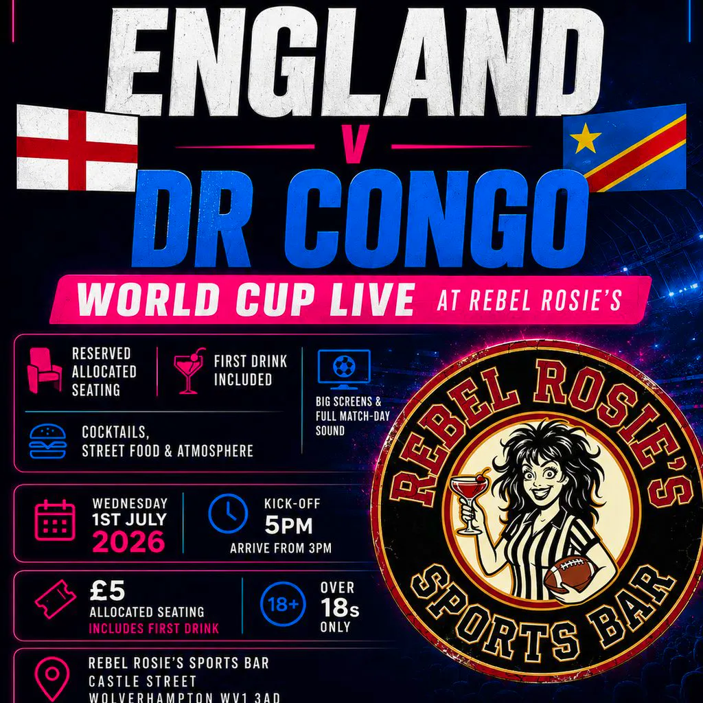 World Cup Eng vs Dr Congo - Seating at Rebel Rosie's