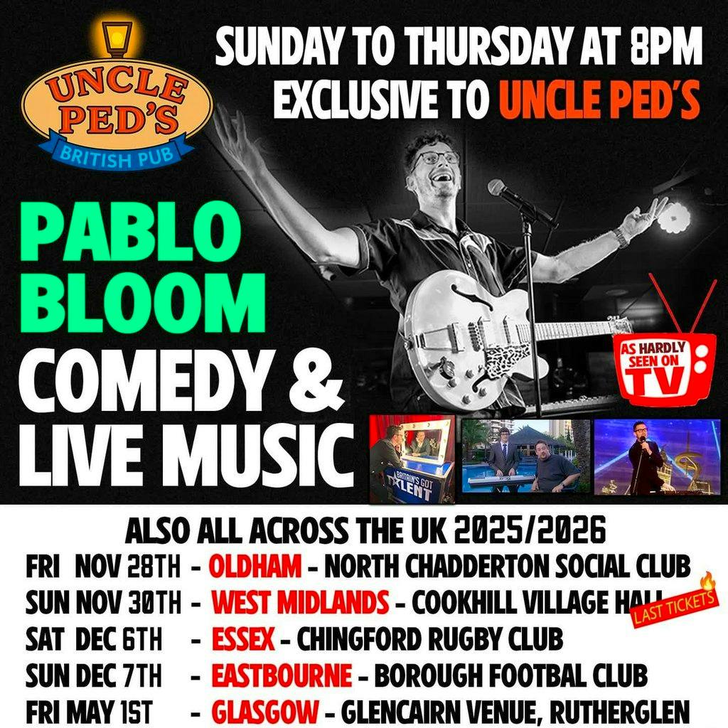 PABLO BLOOM - Warrington Irish Club - Sun 28th June - 2pm at The Irish Club
