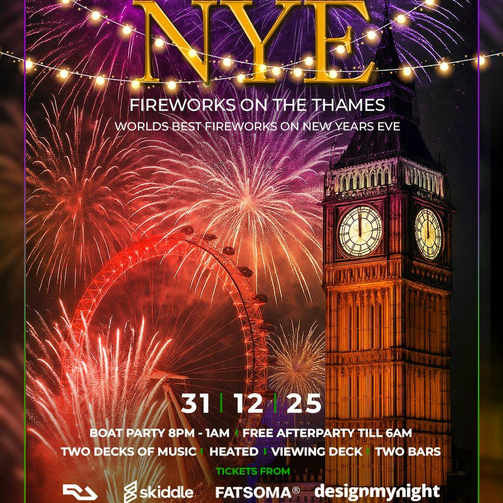 Fireworks on The Thames - The ultimate New Years Eve Boat party at Westminster Pier Victoria Embankment London SW1A 2JH