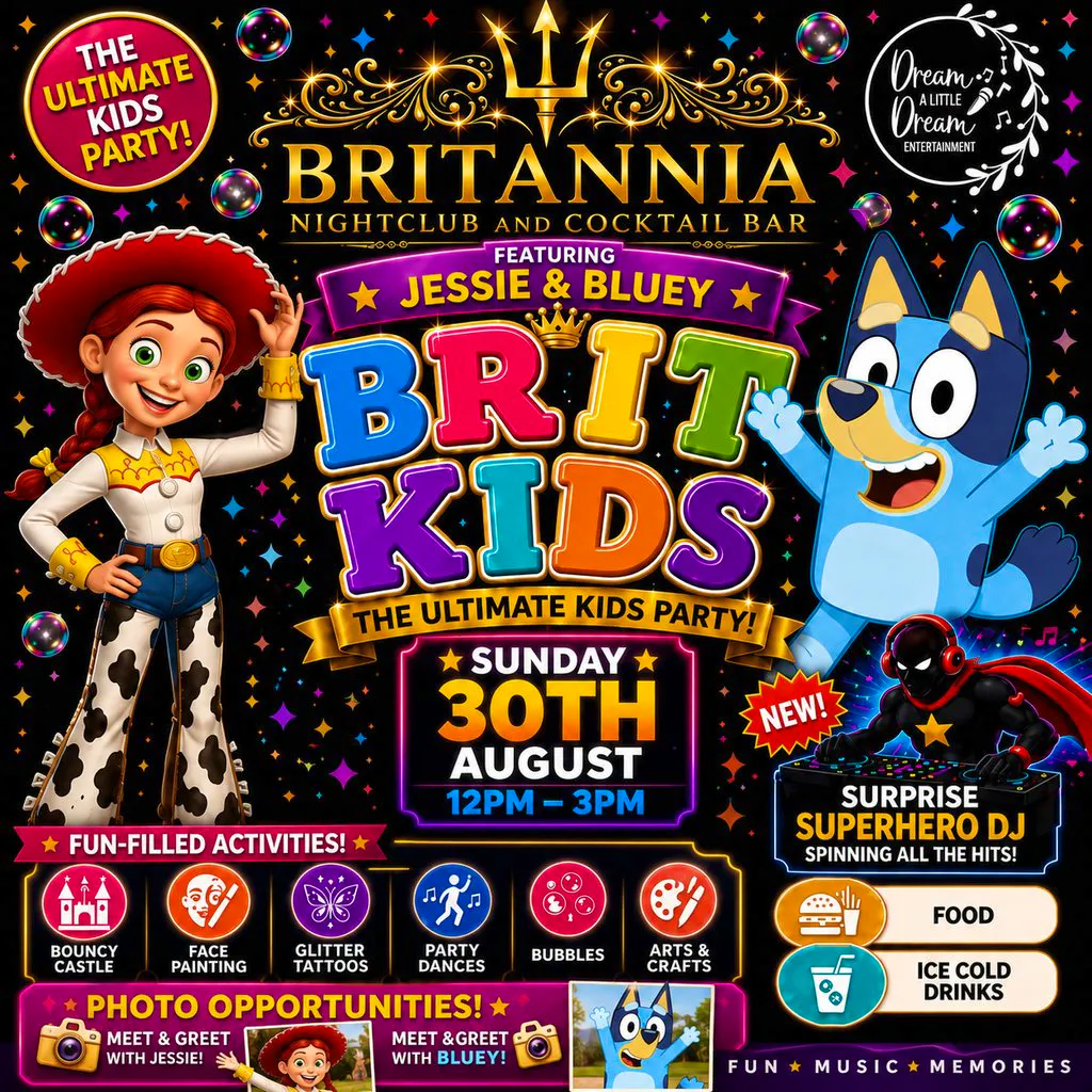 Brit kids Jessie and Bluey at Britannia Nightclub