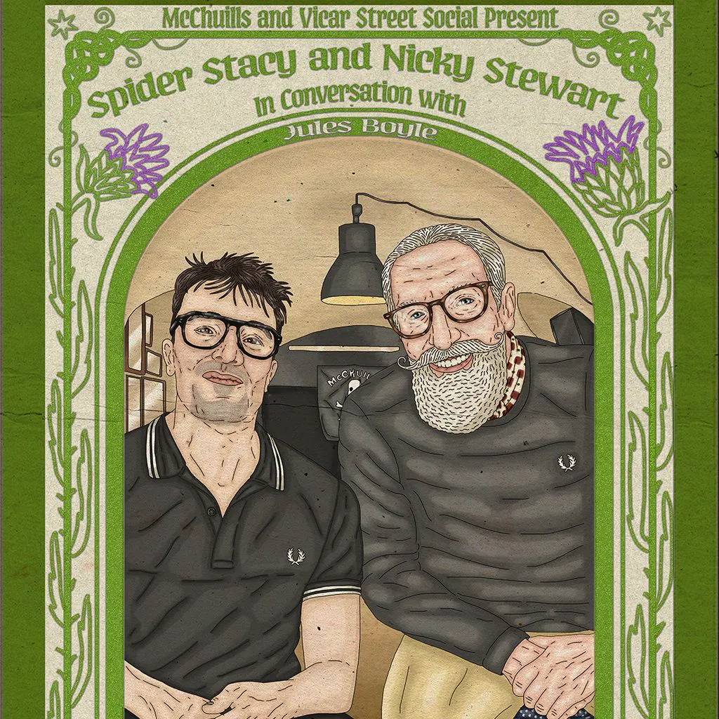Spider Stacy and Nicky Stewart in conversation with Jules Boyle at McChuills