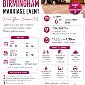 Muslim Marriage Events Birmingham - 3 Groups | 6th December 2026