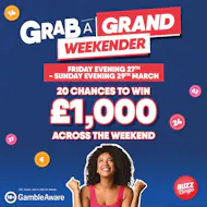 Grab a Grand Weekend 27/3 to 29/3 Eve- Buzz Bingo Middlesbrough at Buzz Bingo Middlesbrough