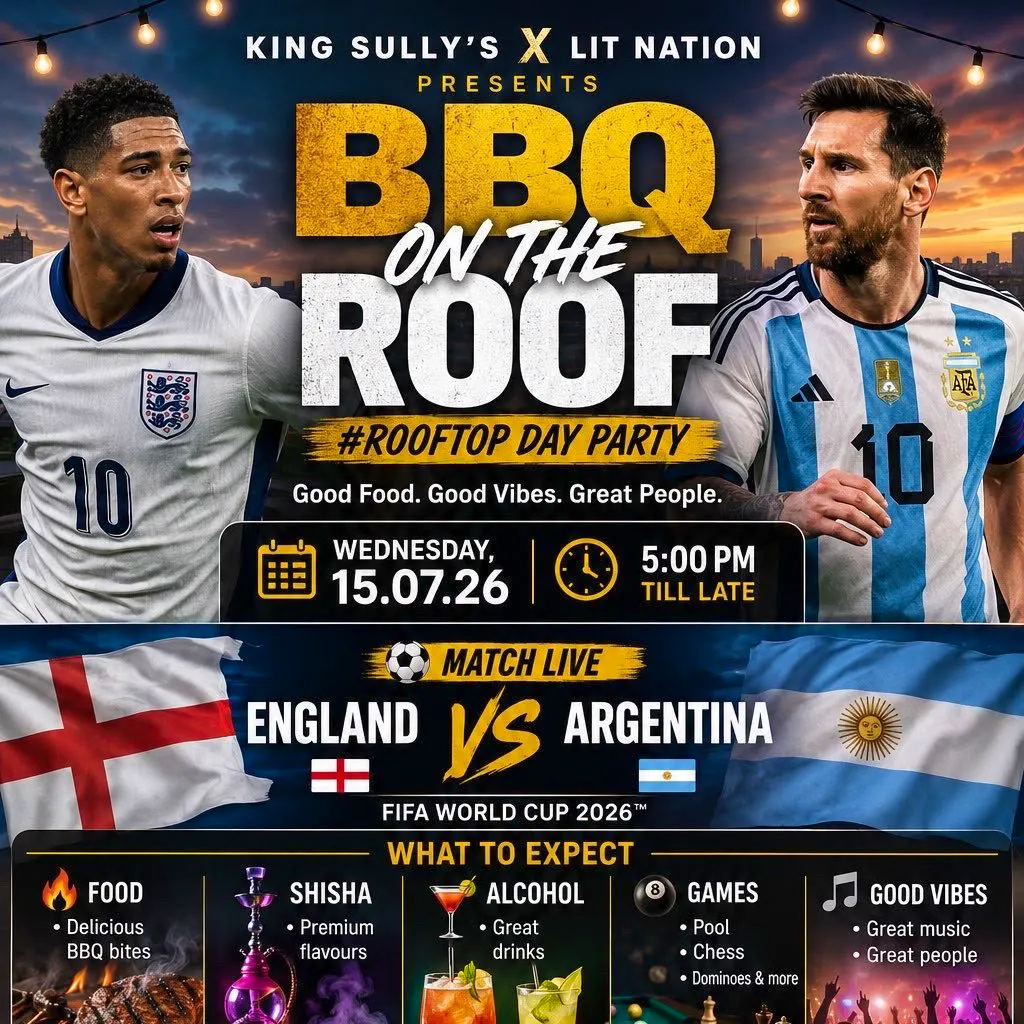 BBQ ON THE ROOF DAY PARTY - ENGLAND vs ARGENTINA WATCH PARTY at GRAND EMPIRE