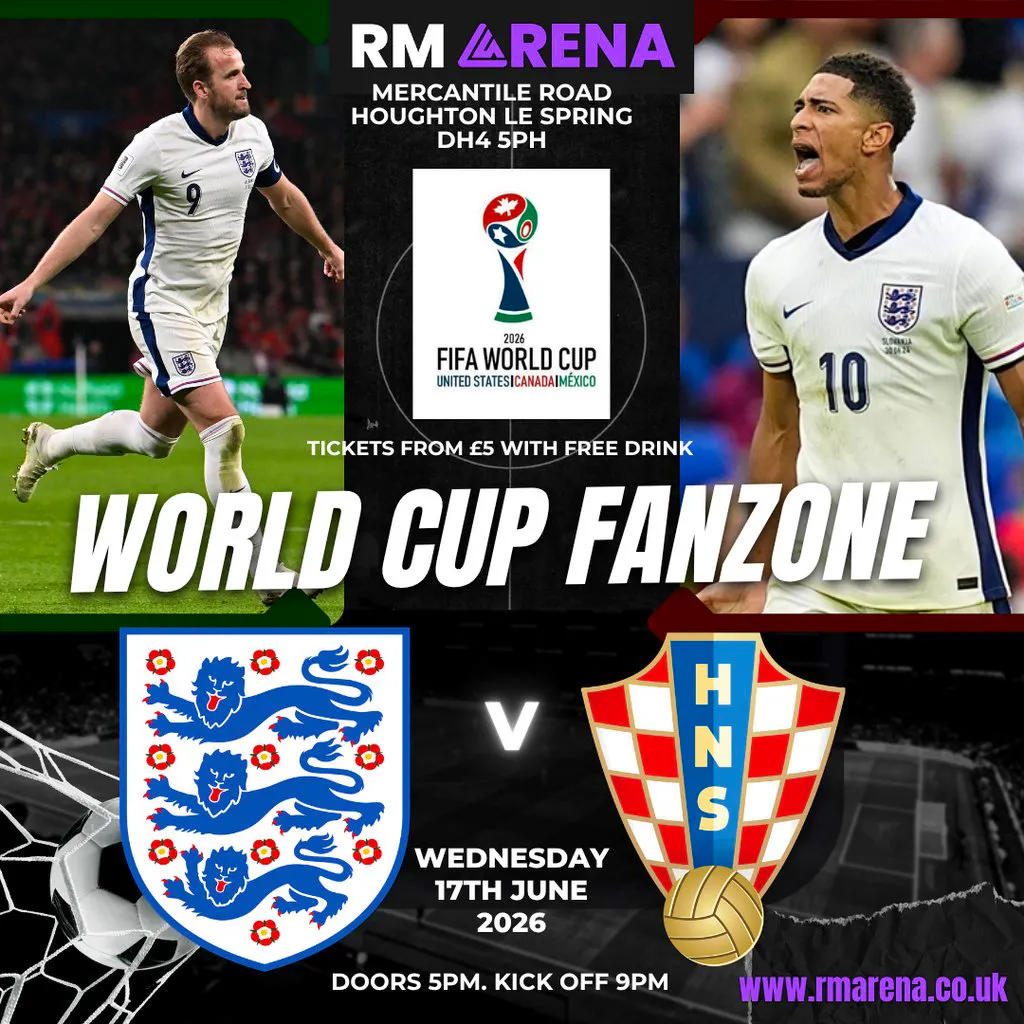 World Cup Fanzone: England V Croatia 17th June 2026 at The Rainton Arena