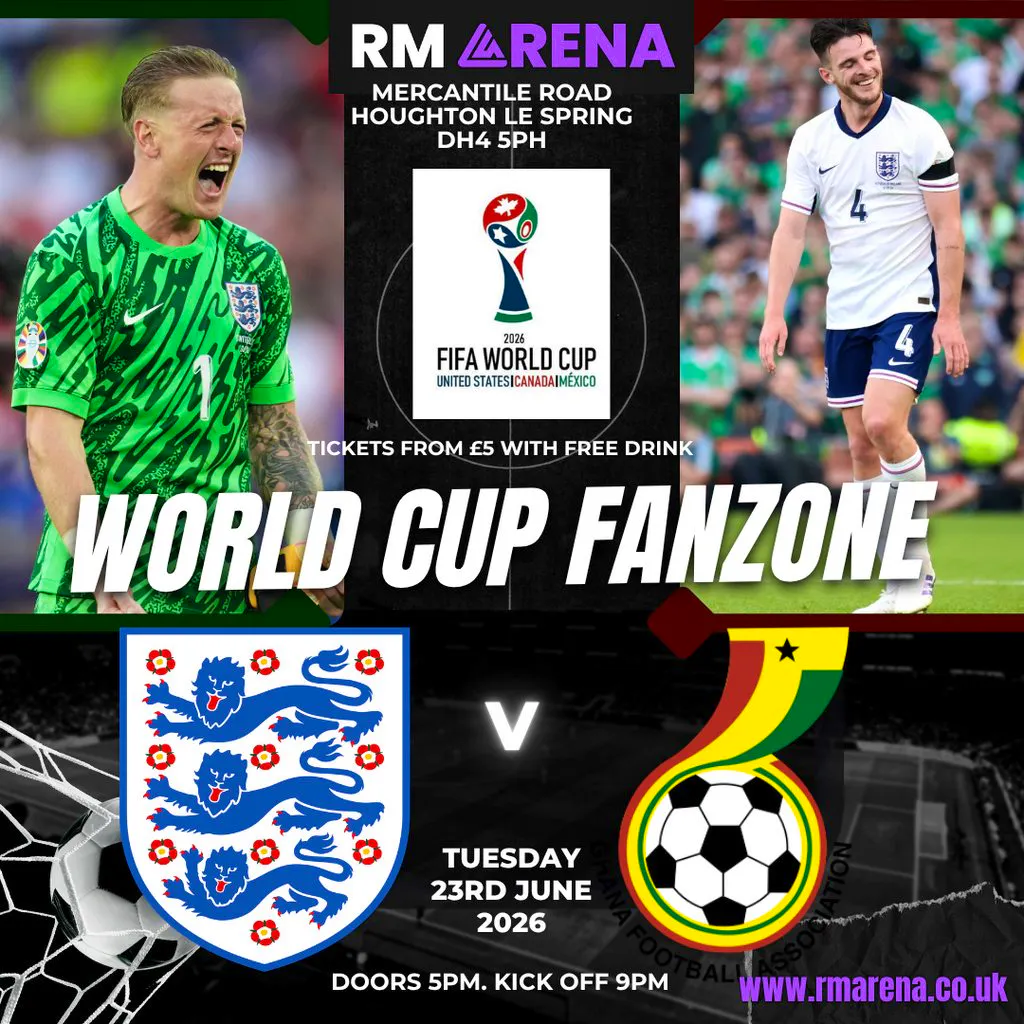 World Cup Fanzone: England V Ghana 23rd June 2026 at The Rainton Arena