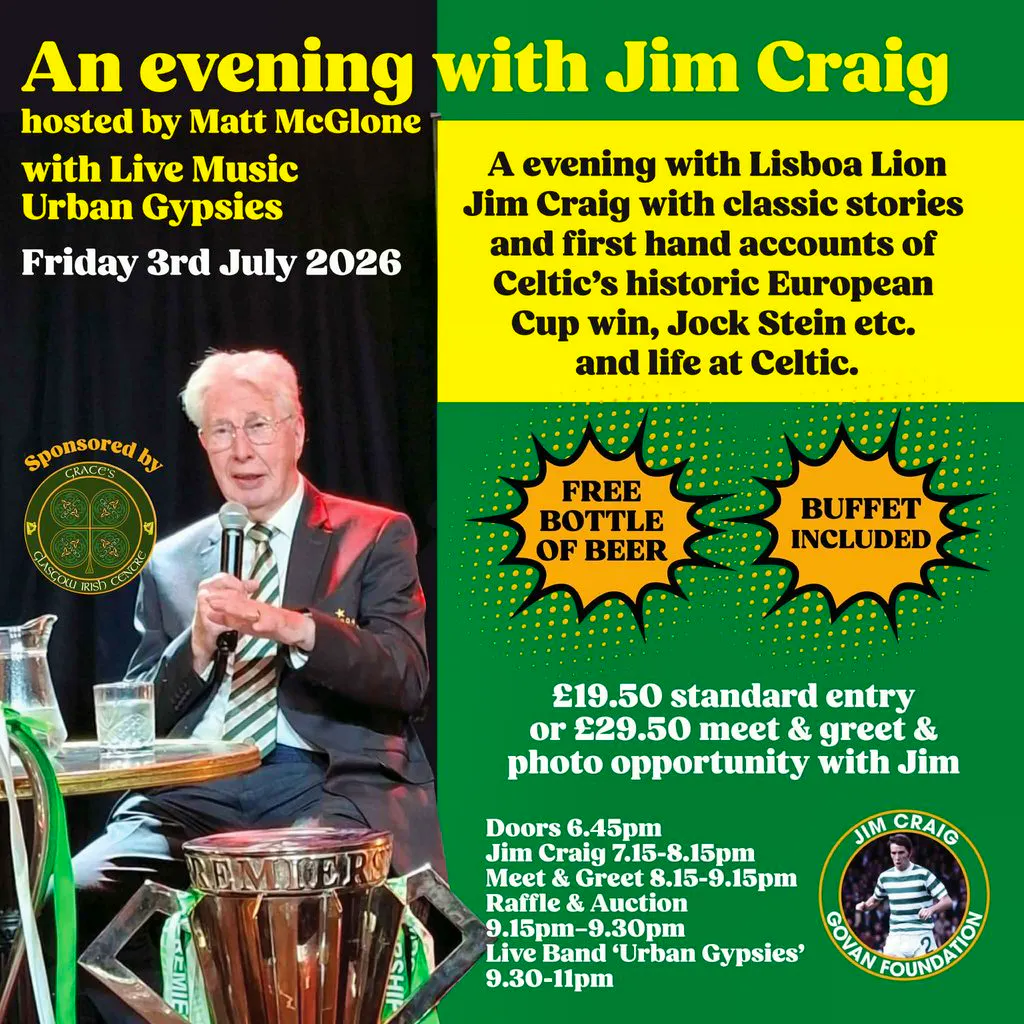 An Evening with Lisboa Lion Jim Craig hosted by Matt McGlone at Graces Irish Centre