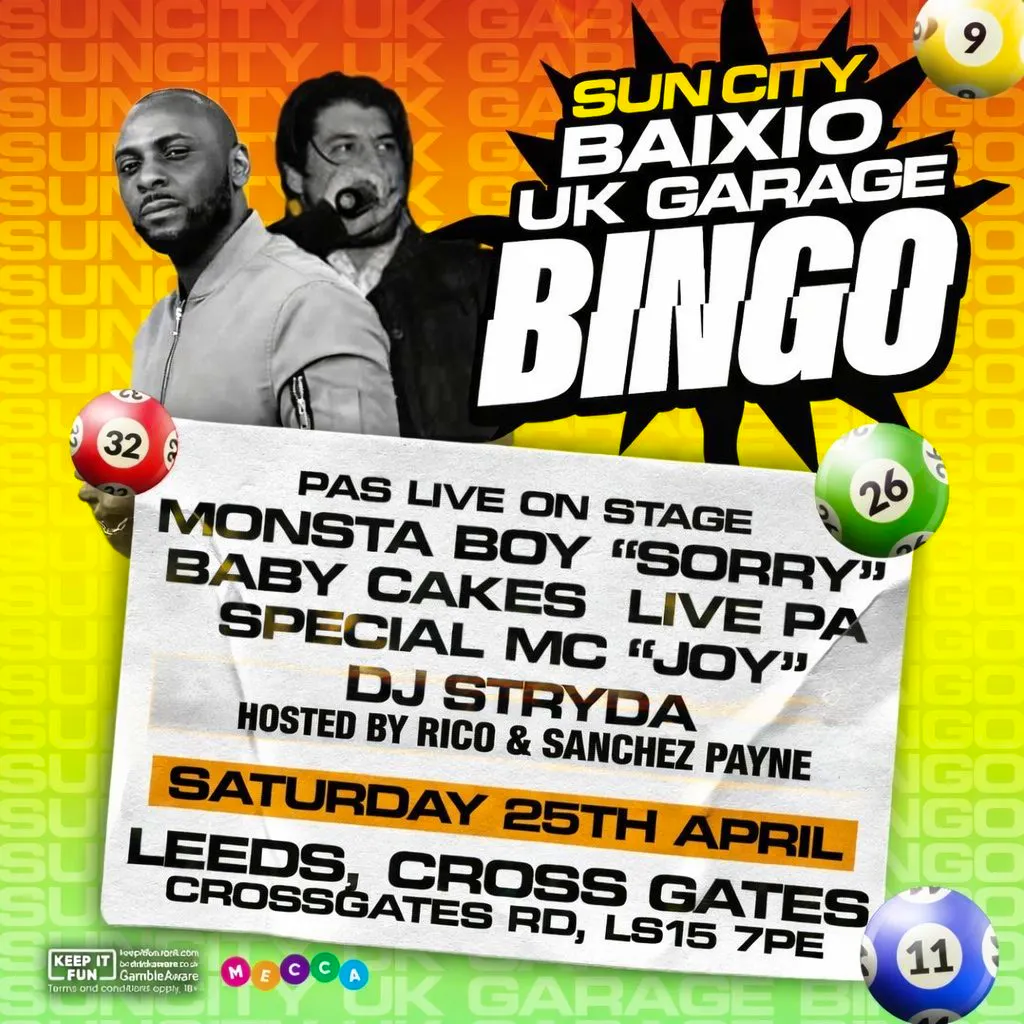Sun City X Baixo UK Garage Bingo at Mecca Bingo Leeds Crossgates