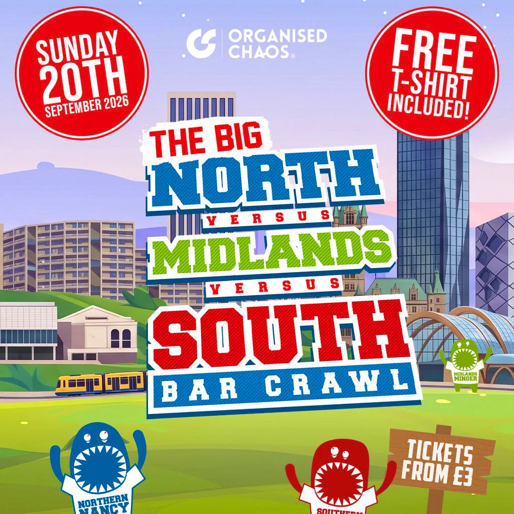 North vs. Midlands vs. South Sheffield Freshers Bar Crawl at All Over Sheffield