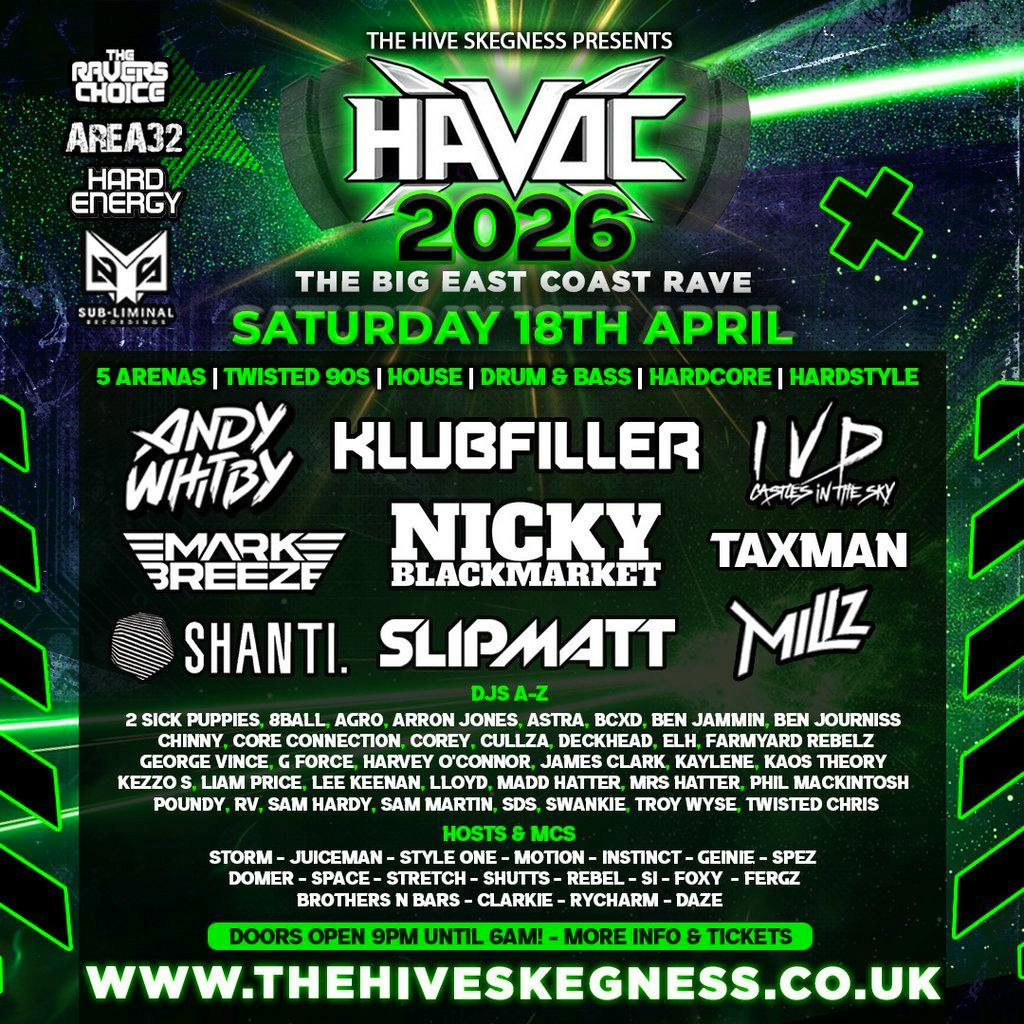 Havoc 2026 - The Big East Coast Rave! at The Hive Skegness