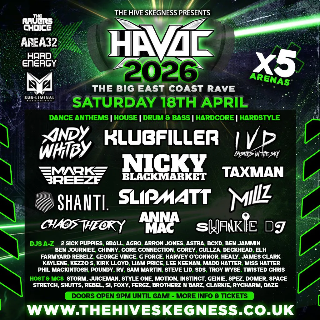 Coast Rave Havoc 2026 - The Big East Coast Rave! | The Hive Skegness Skegness Sat ...