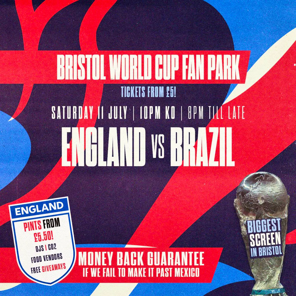 Bristol World Cup Fan Park - England vs Brazil! at Secret Venue Bristol TBA