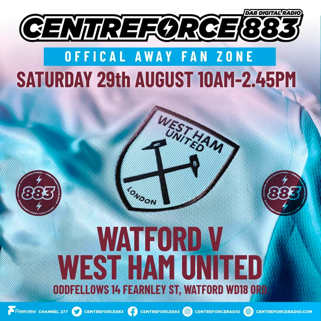 Centreforce Away Fanzone - Watford VS Westham United at The Oddfellows