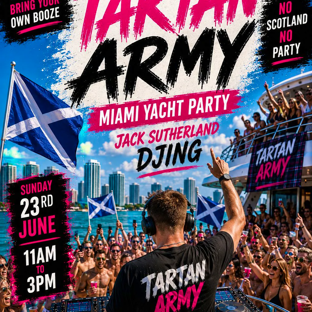 Tartan Army Miami Yacht Party 2026 at Biscayne Bay