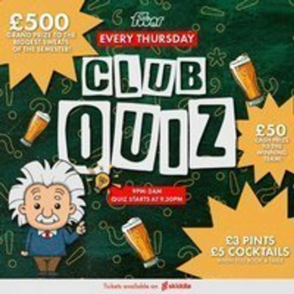 Tickets: Thursday CLUB Quiz | Fubar Stirling Thu 21 November 2024