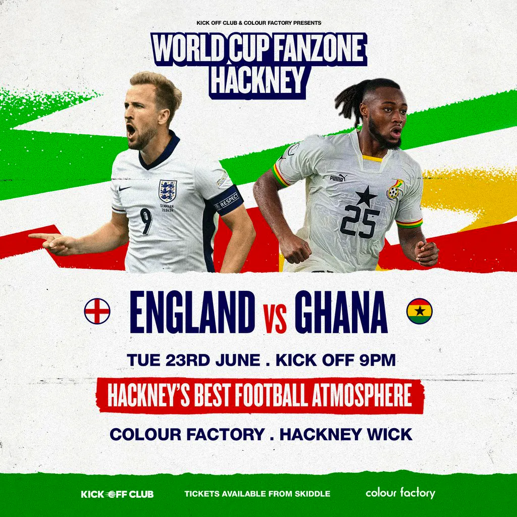 Hackney Wick Fanzone: England vs Ghana at Colour Factory London