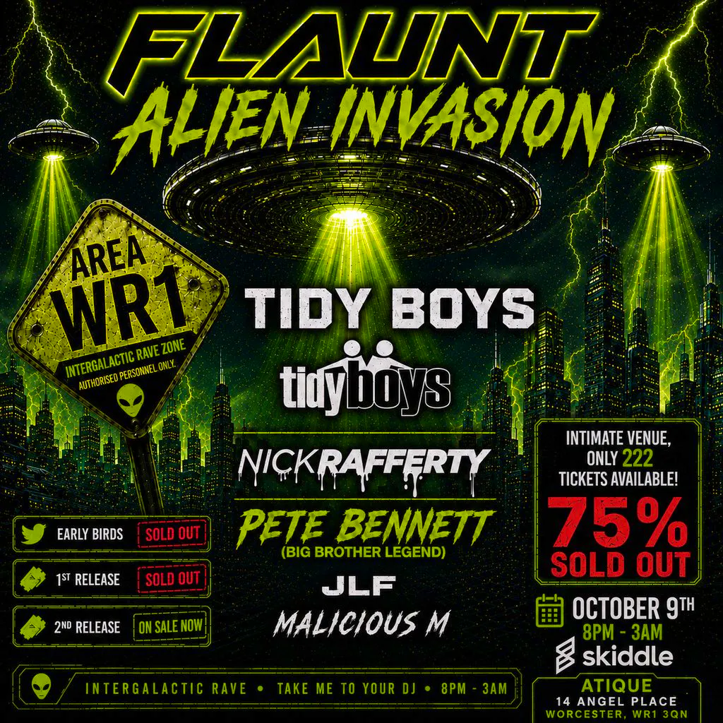 FLAUNT - Alien Invasion With The TIDY BOYS (75% sold out) at Atique Room At The Velvet Lounge