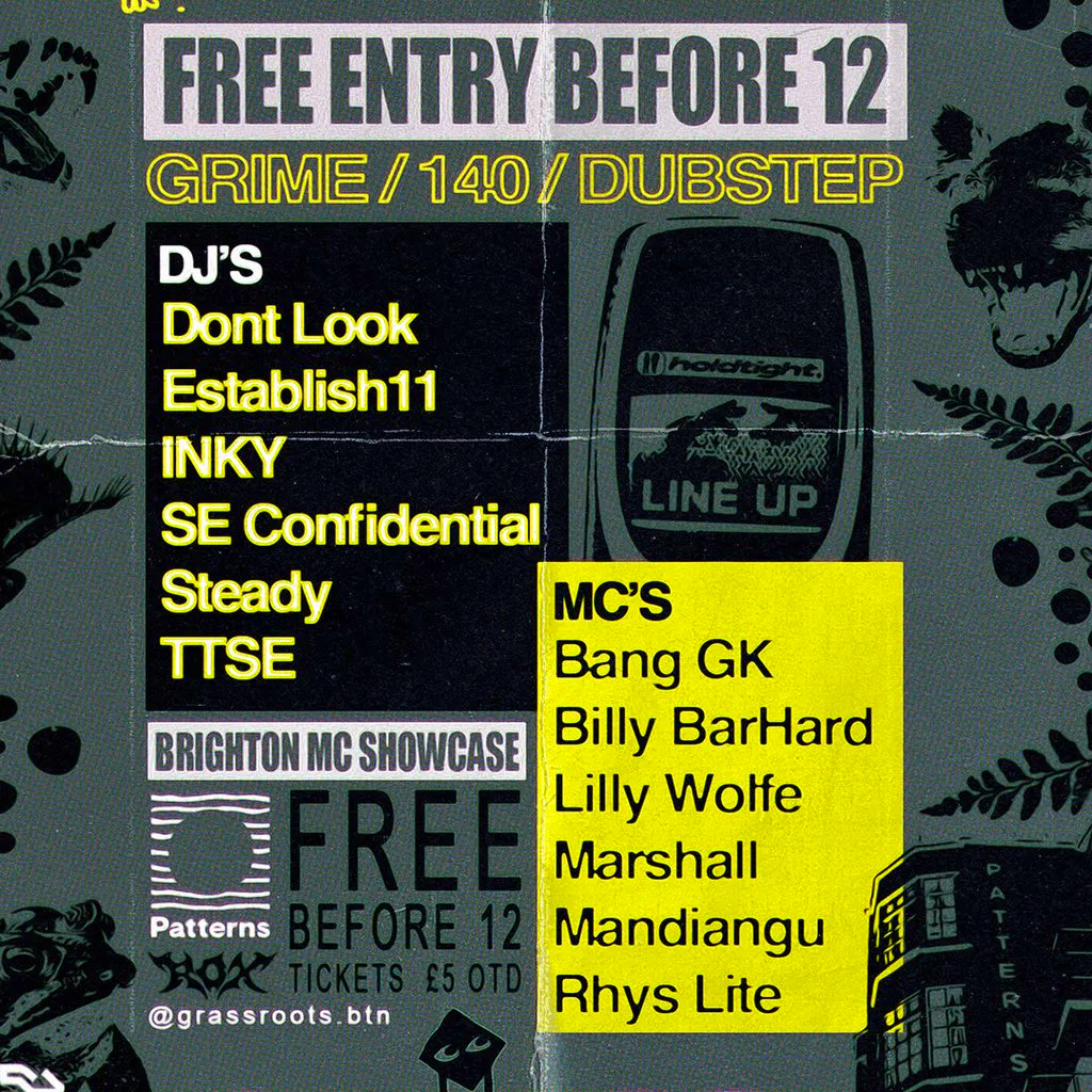 Grassroots - FREE First Fridays - Grime, 140, Dubstep - 03/07/26 at Patterns Brighton
