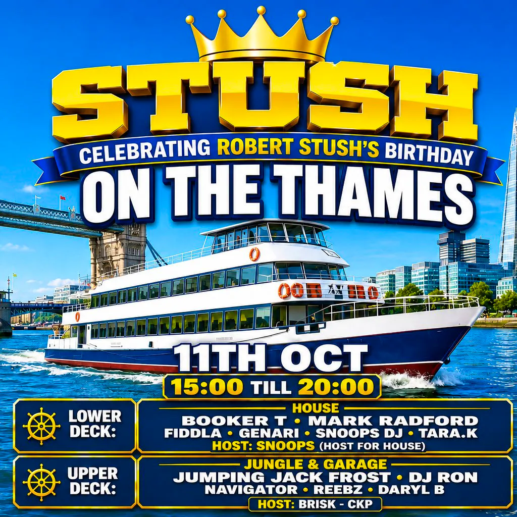 Stush on the Thames Boat party at Dutch Master Party Boat