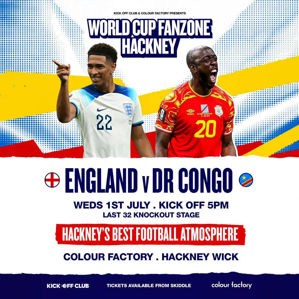 Hackney Wick Fanzone - England v DR Congo (Last 32) at Colour Factory
