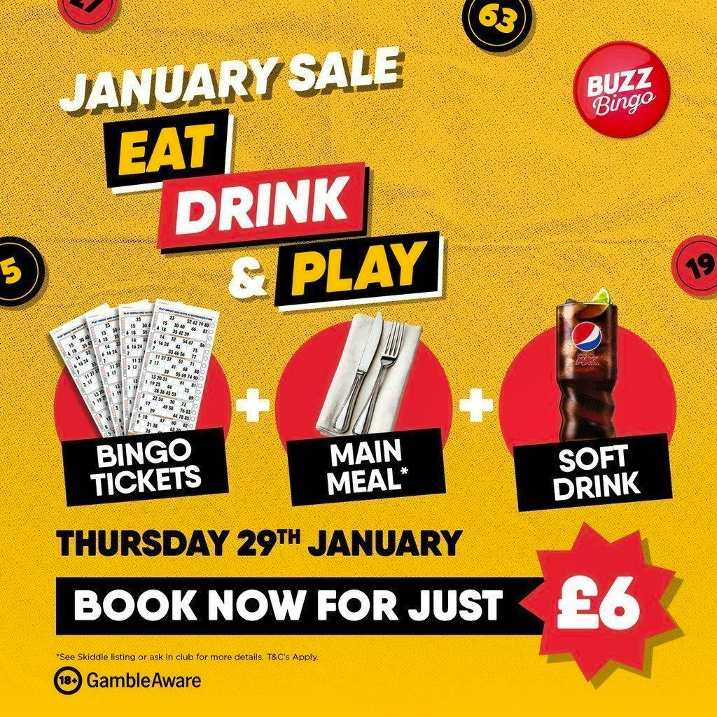 Eat, Drink & Play - Buzz Bingo Castleford Town (29/01/26) at Buzz Bingo Castleford