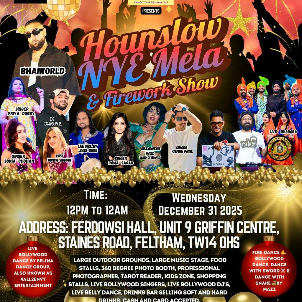 HOUNSLOW NEW YEAR'S EVE (NYE) MELA AND FIREWORK show 2025 at Kingsley Academy