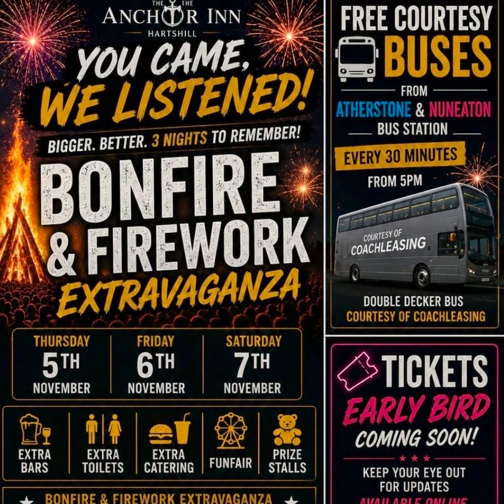 Bonfire & fireworks Extravaganza 06/11/26 at The Anchor Inn