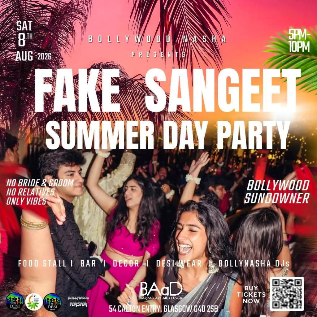 FAKE Sangeet Party: Outdoor Summer Sundowner: BollyNasha Glasgow at Barras Art And Design (BAaD)