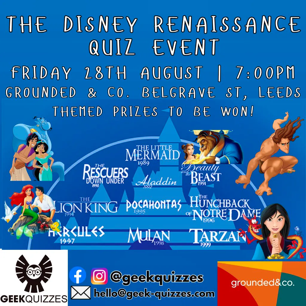 The Disney Renaissance Quiz Event at Grounded And Co