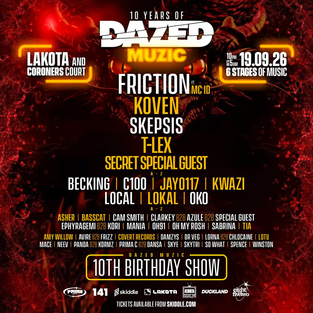 Dazed Muzic 10th Birthday ft Friction, Koven, Skepsis + more! at Lakota