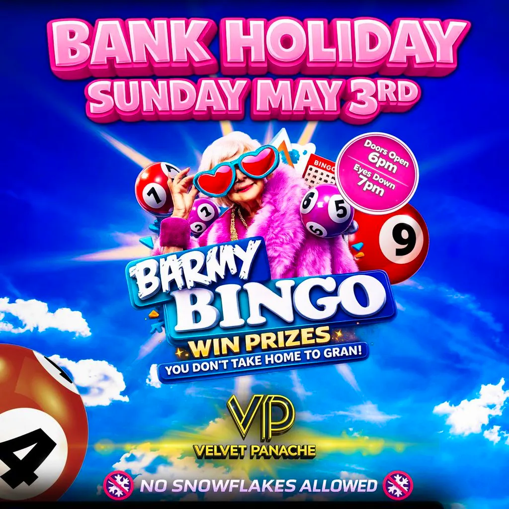 Barmy Bingo -  Sunday 3rd May (bank holiday) at Velvet Panache Peterborough
