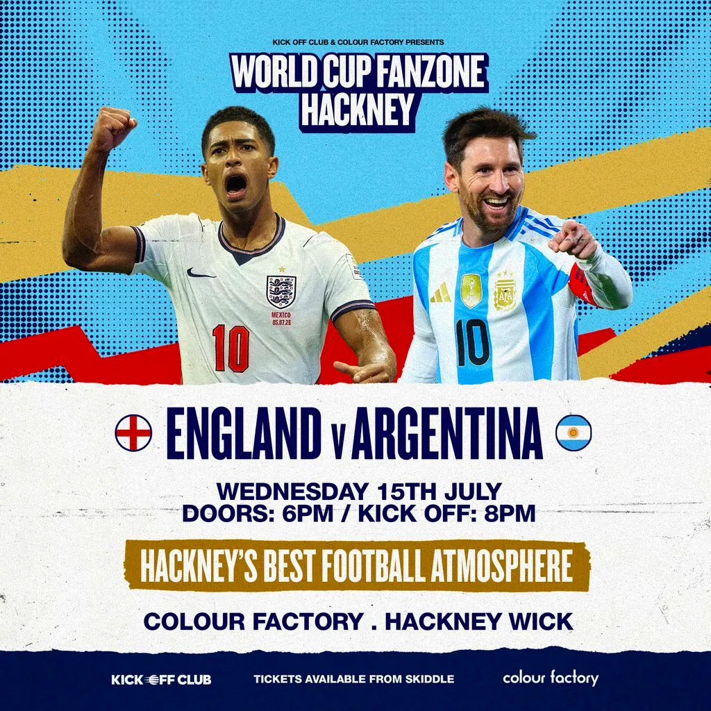 Hackney Wick Fanzone: England Vs Arg (Outdoor Terrace ticket) at Colour Factory London