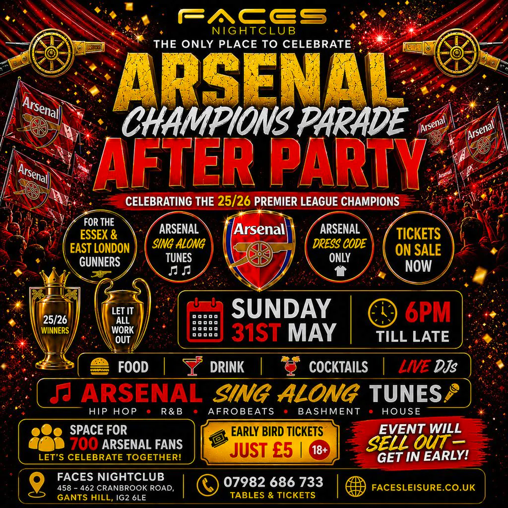 Arsenal Champions Parade After Party at Faces NightClub, UK