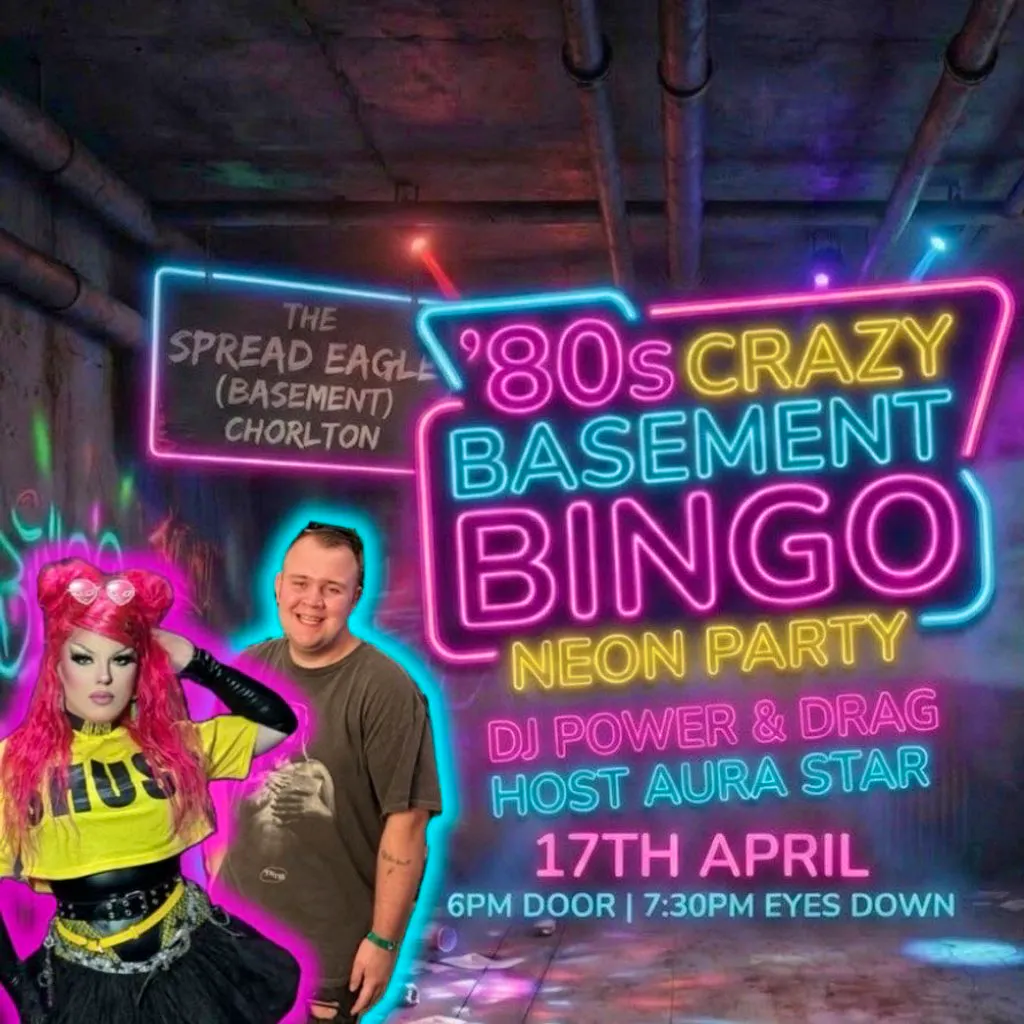 80s Crazy Basement Bingo: Neon Party with Drag Queen Aura Star at Spread Eagle Chortlon
