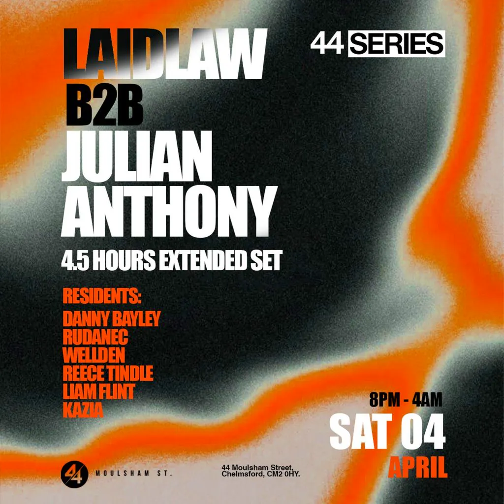 LAIDLAW B2B JULIAN ANTHONY (Extended 4.5hr Set) - Sat 4th April at 44 Moulsham Street