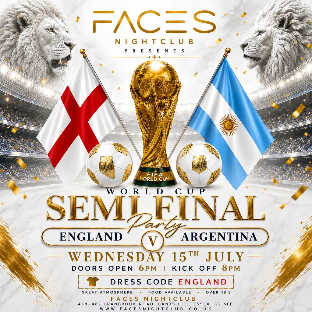 England v Argentina World Cup semi Final Live at Faces